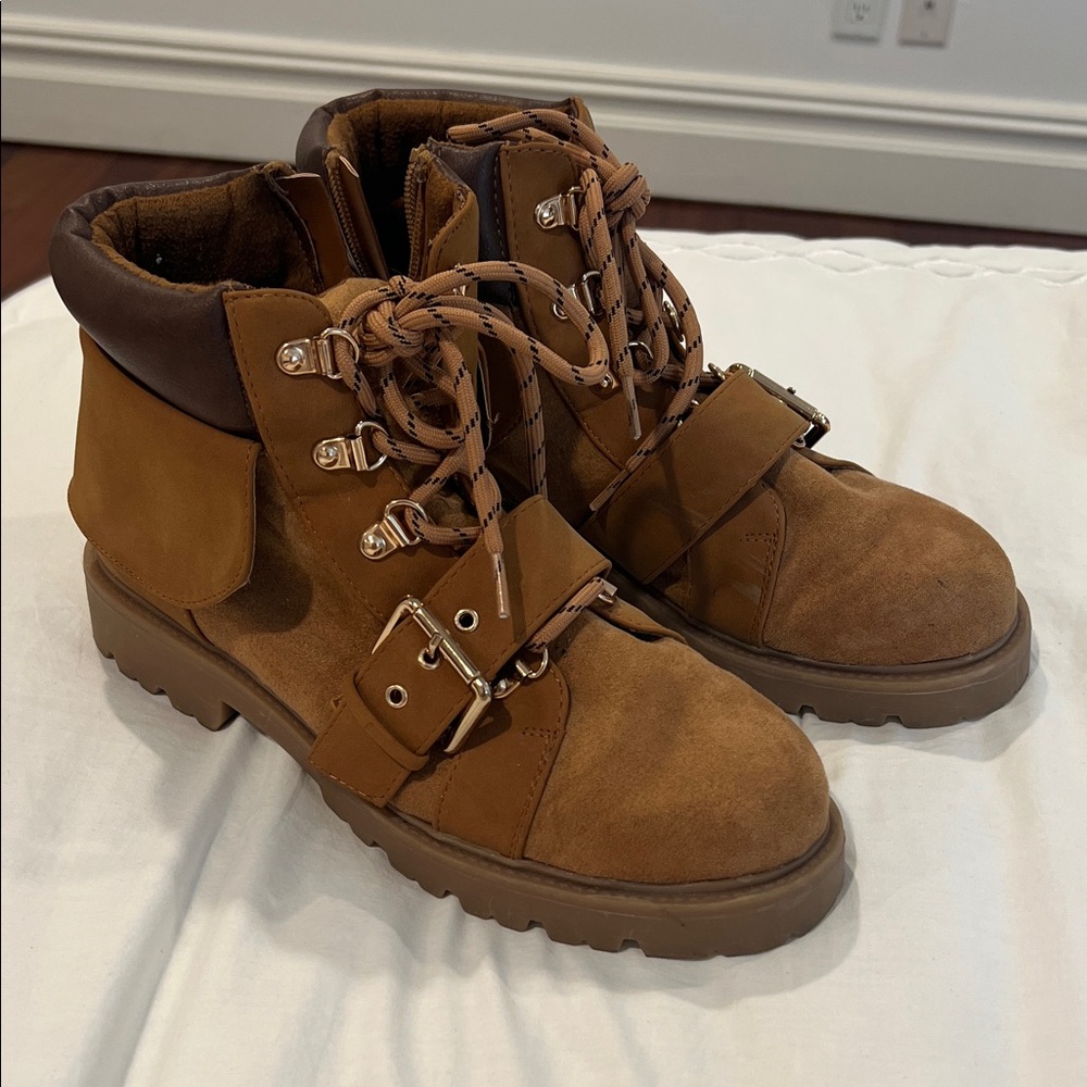 Brown Suede Ankle Boots with Buckle Detail